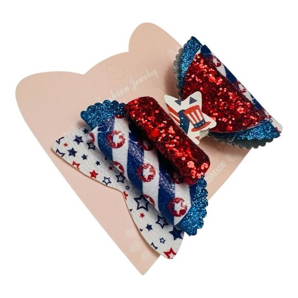 4” Bow Headband 2 in 1 Interchangeable Nylon 4th of July Baby Girl USA Patriotic - Picture 5 of 6
